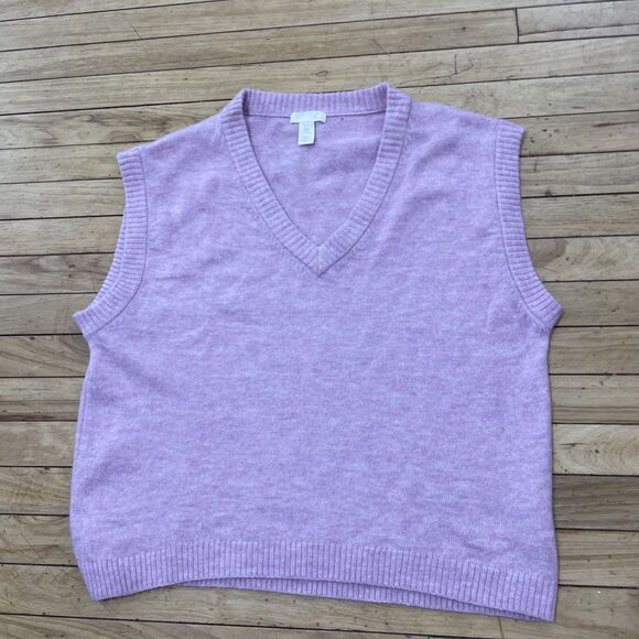 H&M Pink Wool Blend Sweater Vest Women M Barbie Boho Oversized Relaxed Crop Knit - Picture 13 of 16